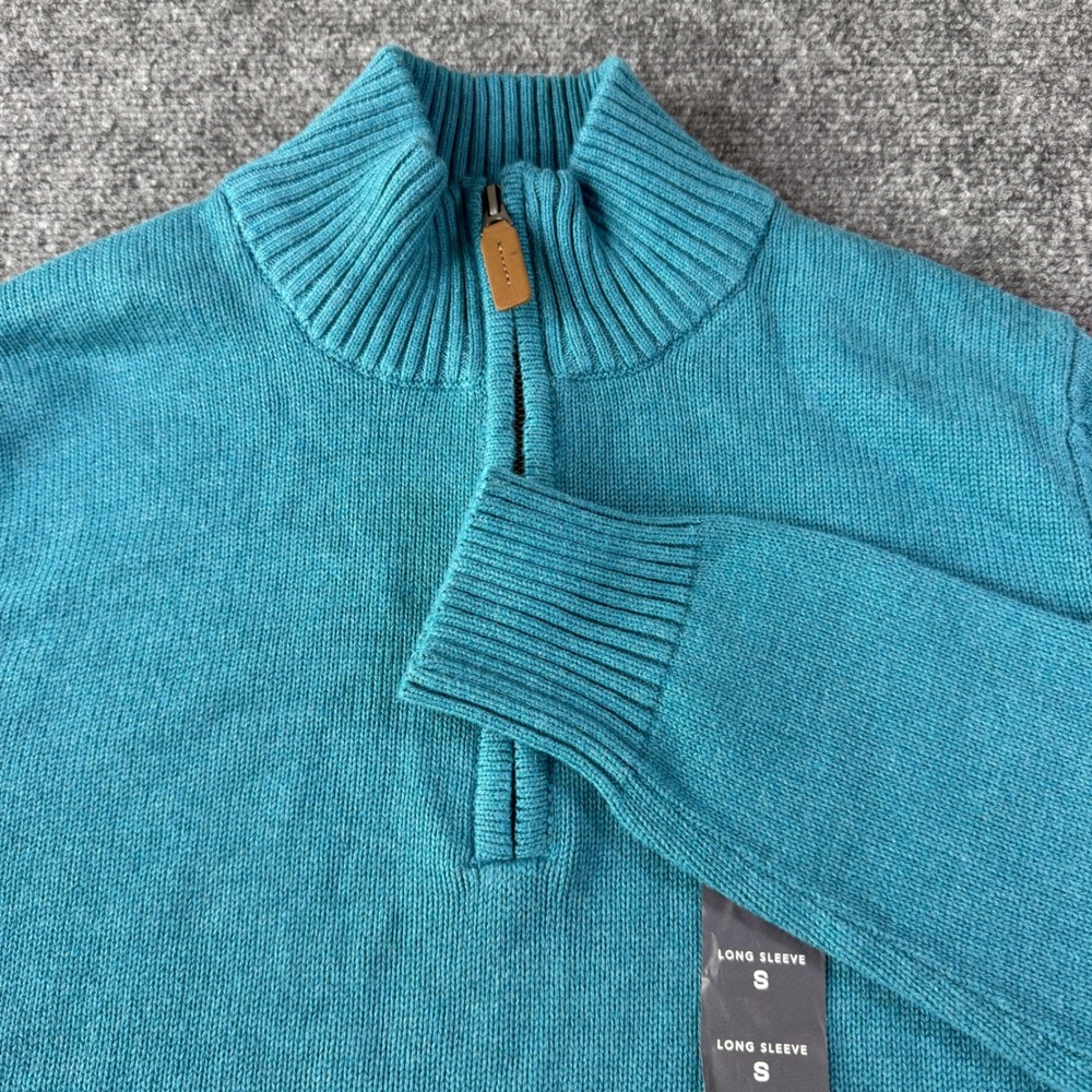 St. John's Bay Quarter Zip Mock Neck Long Sleeve Knit Sweater Mens S Teal Blue